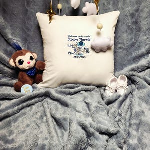 Personalised Baby Birth Pillow – Custom Embroidered Name, Date, Weight & Time – Newborn Keepsake Cushion – Baby Boy Gift – Nursery Dec