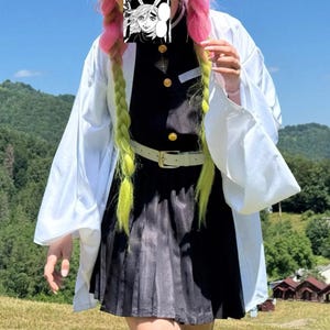 Anime Slayer Kanroji Mitsuri Style Cosplay - Demon Hunter Haori Dress with Wig - Halloween Outfit for Adults and Kids