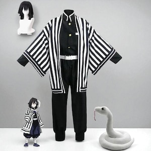Demon Killer Iguro Oban Cosplay Costume - Anime Slayer Kimono Outfit with Wig and Snake Prop - Halloween Roleplay Suit