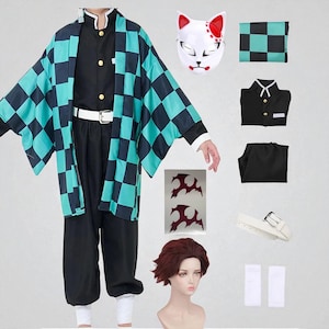 Demon Killer Kamado Tanji Cosplay Costume - Anime Slayer Kimono Uniform with Wig and Mask - Halloween Roleplay Outfit