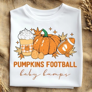 Pumpkins Football Baby Bumps Pregnancy Announcement Shirt, Football Themed Tee, Perfect for Baby Showers, Fall Thanksgiving Baby Reveal