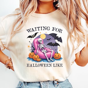 Waiting For Halloween Like Shirt, Spooky Summer Shirt, Funny Skeleton T-Shirt, Gift for Halloween Lovers, Summer Shirt, Beach Tee