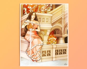 Art Print "Floodwaters" - art nouveau woman, stained glass, romantic, architecture, giclee