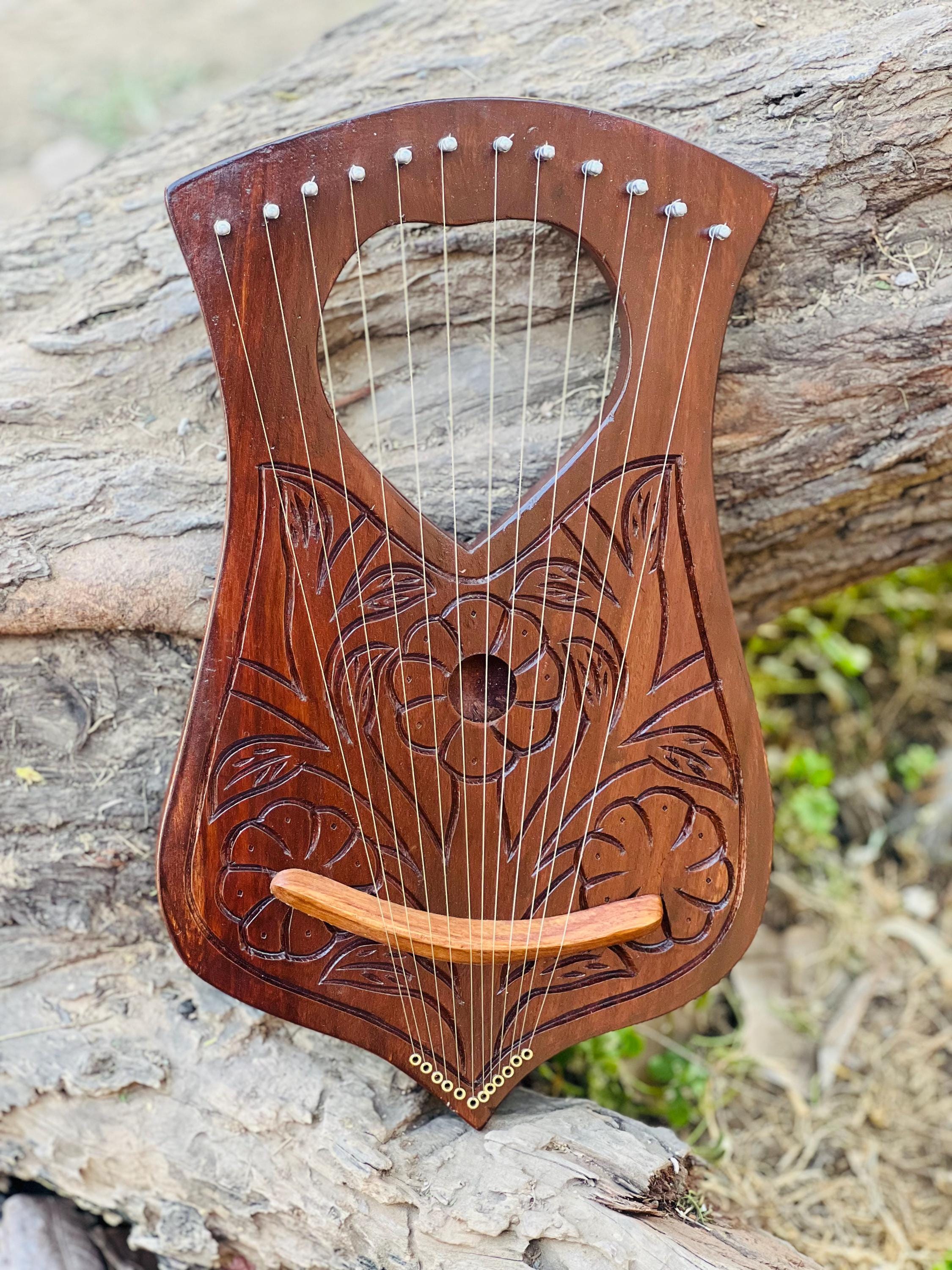 Heart Flower Design Lyre Harp Rosewood Medieval Musical