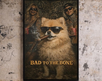 Funny Dog Poster , Cool Pomeranian Wall Art with Dark Humor, Trendy Aesthetic Room Decor Gift
