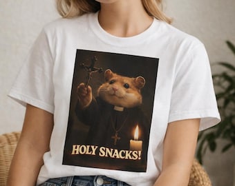 Funny Hamster Priest T-Shirt, Dark Humor Funny Pets Shirt, Holy Snacks Meme Tee, Cute But Creepy Gothic Animal Shirt, Viral Funny Tee