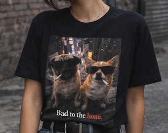 Funny Dog ,Bad to the Bone Corgi Pug T-Shirt, Sunglasses Meme Graphic Tee