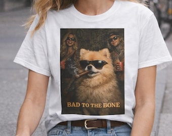 Funny Dog T Shirt with Pomeranian in Sunglasses , Dark Humor Graphic Tee, Streetwear Style Unisex Shirt, Cool Gift Idea