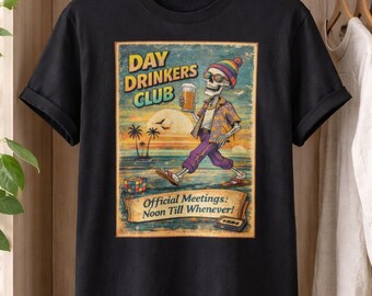 Day Drinkers Club Shirt, Funny Skeleton Drinking Tee, Retro Summer Graphic, Beer Lover Gift