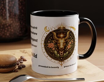 Taurus Zodiac Mug, Celestial Bull Floral Astrology Coffee Cup