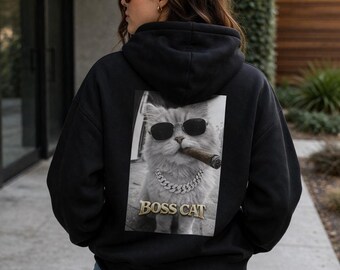 Funny Cat Hoodie , Dark Humor Boss Cat Sweatshirt, Cool Streetwear Cat Lover Gift, Cute Meme Hoodie