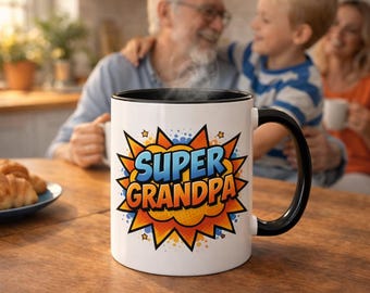 Super Grandpa Comic Mugg, Retro Starburst Kaffekopp, Familjepresent