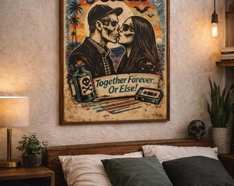 Vintage Skeleton Poster , Love Is Poison Dark Humor Art