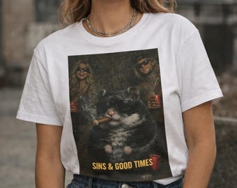 Dark Humor Hamster T-Shirt , Sins & Good Times Graphic Tee, Funny Party Shirt, Edgy Streetwear Gift