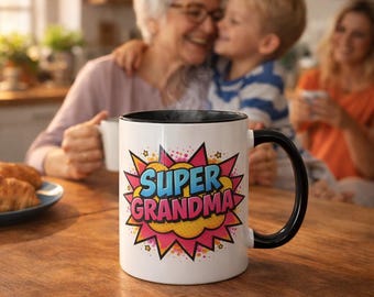 Supermormor serietidningsmugg, tvåfärgad keramisk kaffekopp