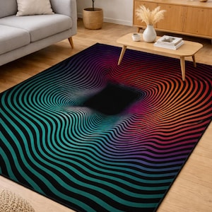 3D Optical Illusion Rug | Neon Geometric Carpet | Modern Gradient Floor Decor