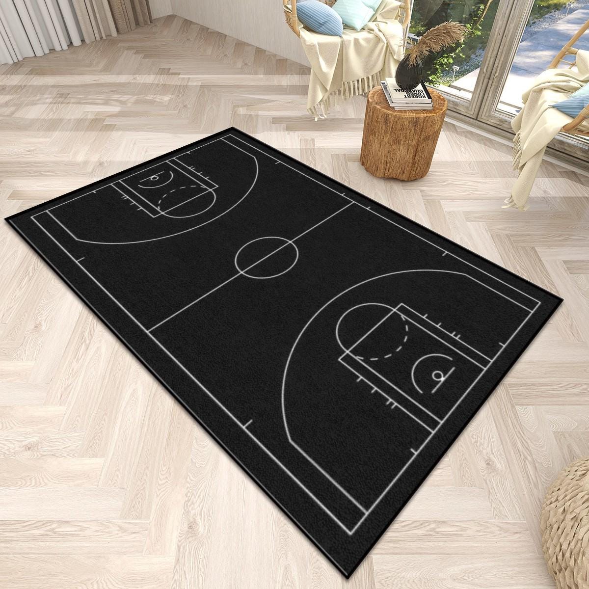 Basketball 3 Point Line Rug Black Basketball Court Rug | Minimalist Sports Area Rug | Modern ...