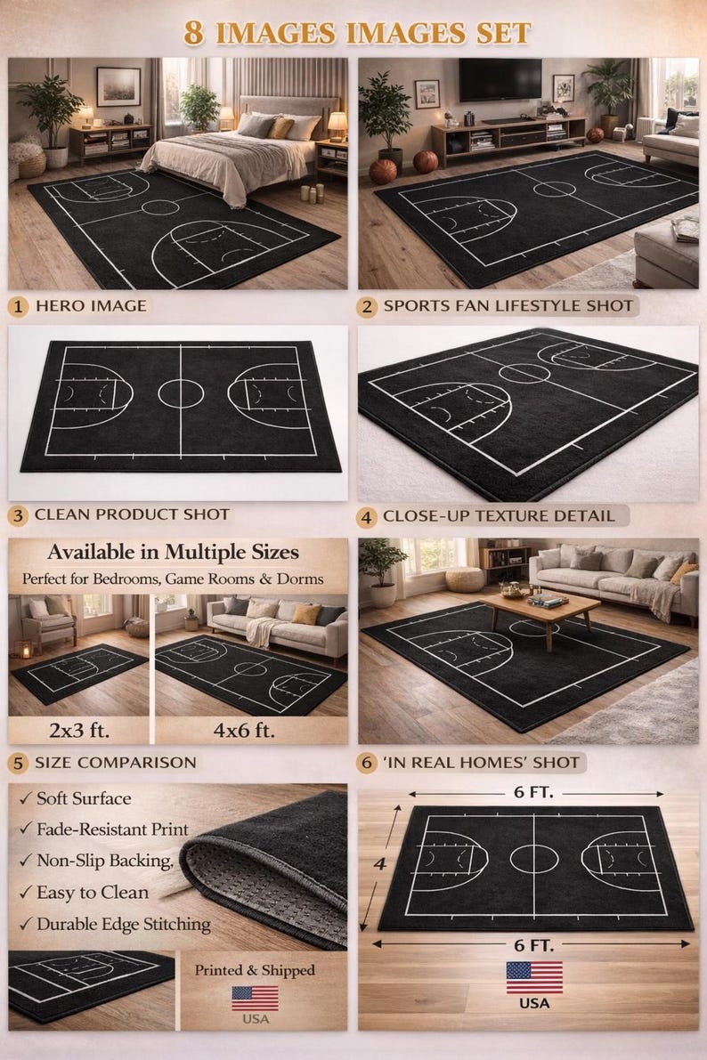 Basketball 3 Point Line Rug Black Basketball Court Rug | Minimalist Sports Area Rug | Modern ...