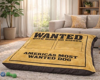 America's Most Wanted Dog – Pet Bed | Western "Wanted" Design, Plush Pillow