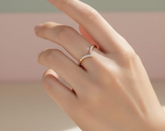 Gold Plated V-Shape Ring | Sterling Silver Chevron CZ Promise Ring