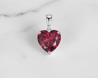 Rubinrot Herz Anhänger | 925 Sterling Silber Halskette Charm