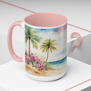 Taza de café &quot;Paraíso Tropical&quot; - Estética playera, regalo perfecto para amantes del café, decoración costera, tazas con temática playera