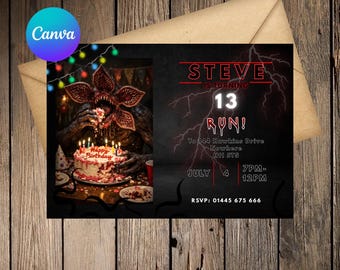 Strange invitation, birthday invitation, digital download, monster invitation, strange invite