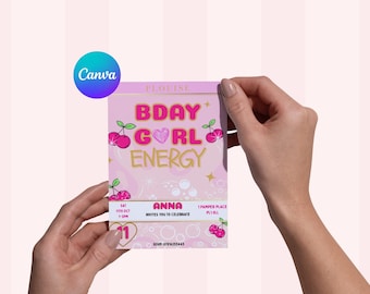 Plouise Birthday Invitation: Cherry Theme, Editable Template (Digital Download)