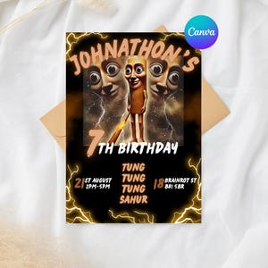 Brainrot invitation, Tung Tung Tung Sahura, digital invitation template, editable template, instant download, party invitation