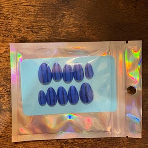 Blue Striped Press on Nails