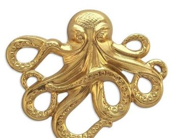 Große, skulpturale Oktopus-Stempelung aus massivem Messing, 2 1/2" x 2 1/8"