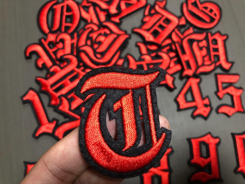 Roman Style A-Z Letters With Black Border Blood Red Embroidered Iron on ...