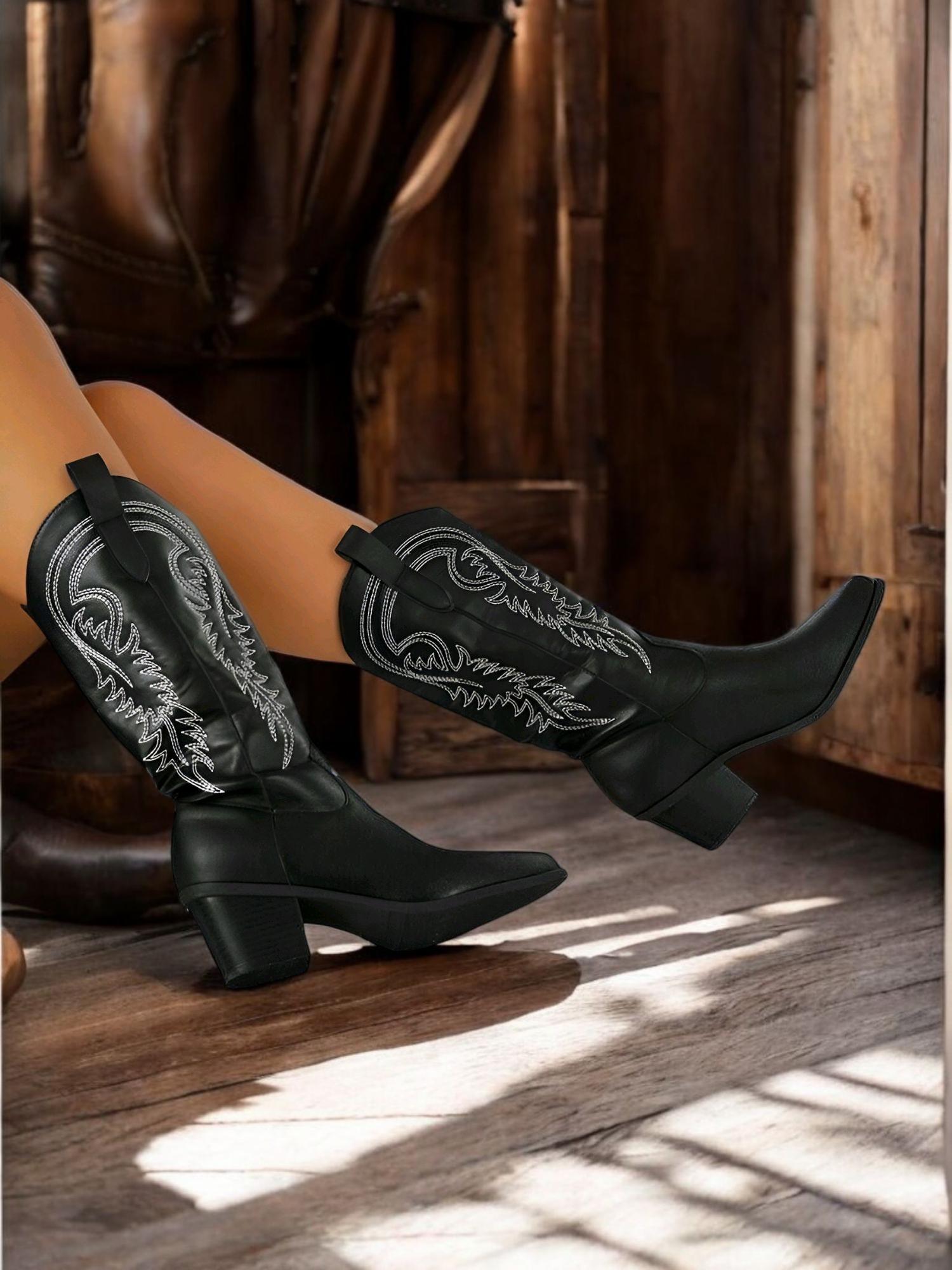 CALEXICO Black Embroidered Western Boots Arracada Jerezana Embroidered Western Boots (Cincelada  main image 3