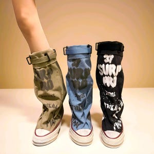 Handmade Graffiti Canvas High Top Boots: Y2K Streetwear, Denim Pants, Trouser Street Style
