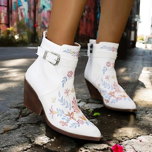 Handmade Chunky Heel Ankle Boots for Women - Pointed Toe, Side Zipper, Fall Winter Booties with Fabric Lining & Rubber Sole
