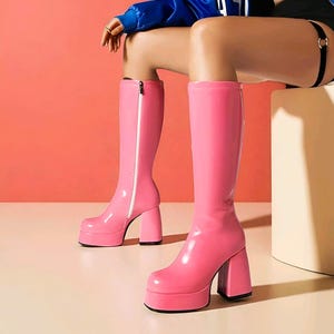 Handmade Pink Patent Leather Platform Boots: Go-Go Style, Plus Size