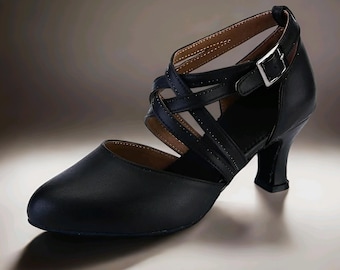 Handmade Women's Latin Ballroom Dance Shoes – Black Leather Jazz Heels, 6cm High Dance Sneakers for Teachers & Performers