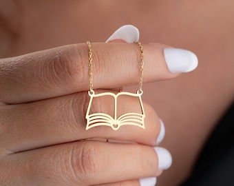 Book Lover Necklace: Gold or Silver Plated Reader Jewelry