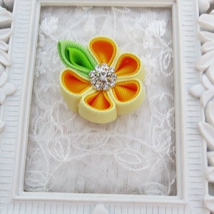 Kanzashi Flower Hair clip in Two Shade of Yellow Color Combination image 3