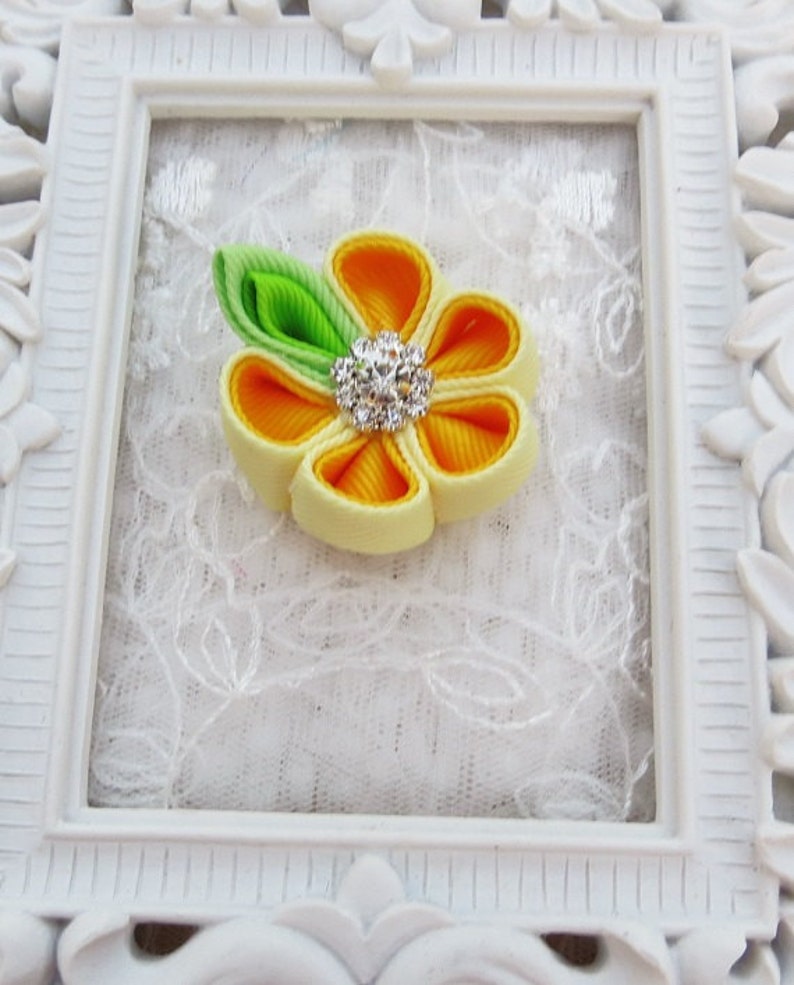 Kanzashi Flower Hair clip in Two Shade of Yellow Color Combination image 3