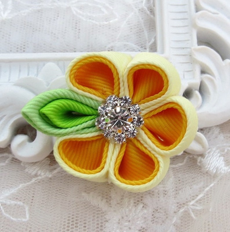 Kanzashi Flower Hair clip in Two Shade of Yellow Color Combination image 1