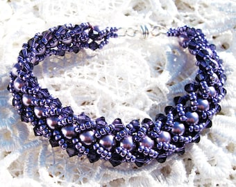 Bracelet  Beaded Bracelet Flat Spiral Bracelet  Purple Colored Bracelet  Handmade Bracelet  Jewelry Accessories  Hand Sewn Bracelet