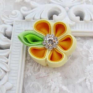 Kanzashi Flower Hair clip in Two Shade of Yellow Color Combination image 2