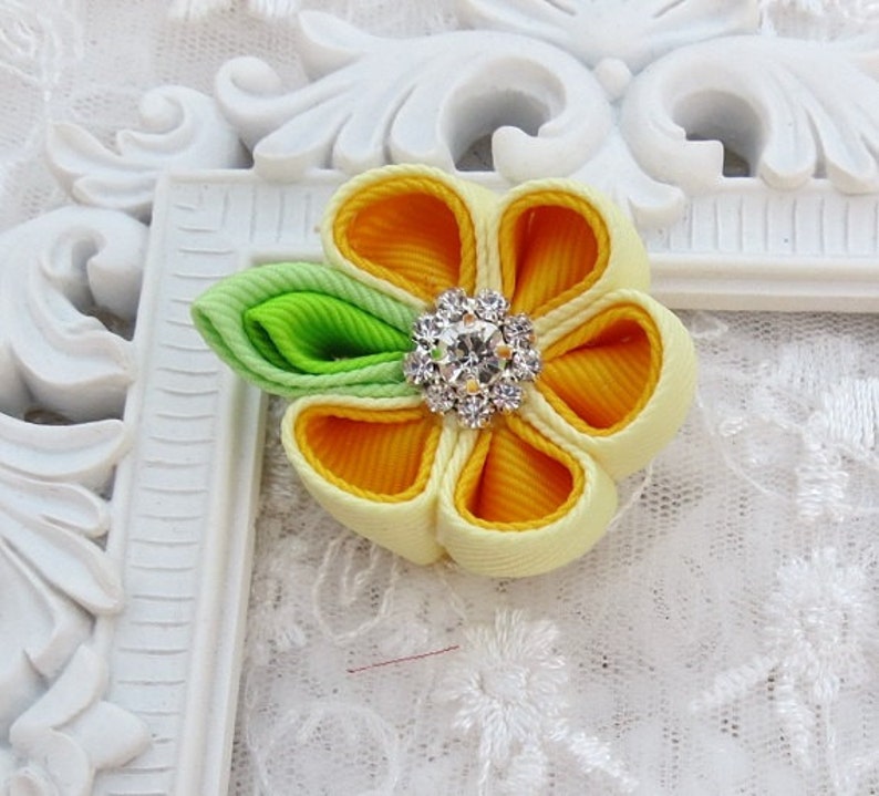 Kanzashi Flower Hair clip in Two Shade of Yellow Color Combination image 2