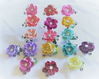 Girls Hairclip   Kanzashi Flower Hairclips  Ribbon Flower Hairclip  Infant/Toddler Hair Clips  Hair Accessories  Pig Tail  Flower  Hair Ties