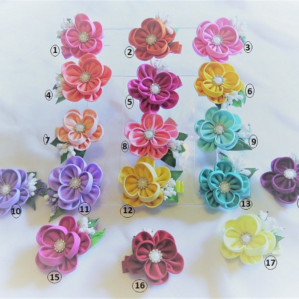 Girls Hairclip   Kanzashi Flower Hairclips  Ribbon Flower Hairclip  Infant/Toddler Hair Clips  Hair Accessories  Pig Tail  Flower  Hair Ties