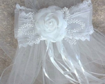 First Communion Veil  Organza Hairbow   Girls First Communion Veil   Catholic Communion Veil   Hairbow First Communion Veil  Easter