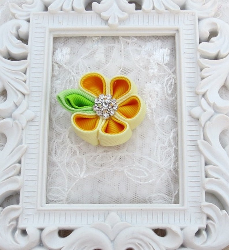 Kanzashi Flower Hair clip in Two Shade of Yellow Color Combination image 4