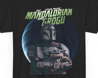 Mandalorian and Grogu T-Shirt | Star Wars Helmet Portrait, Space Background