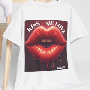 Kiss Me Love Unisex Heavy Cotton Tee, Romantic Gift, Casual Wear, Valentine&#39;s Day Shirt, Fun Graphic Tee, Couple&#39;s Apparel